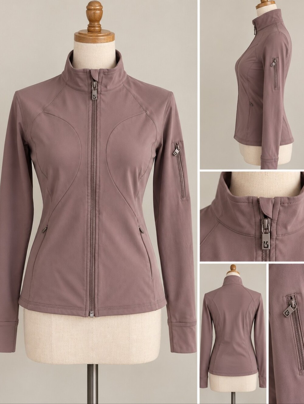 Buffbunny Collection M Mauve Full Zip Athletic Jacket Fitted Longline Pockets